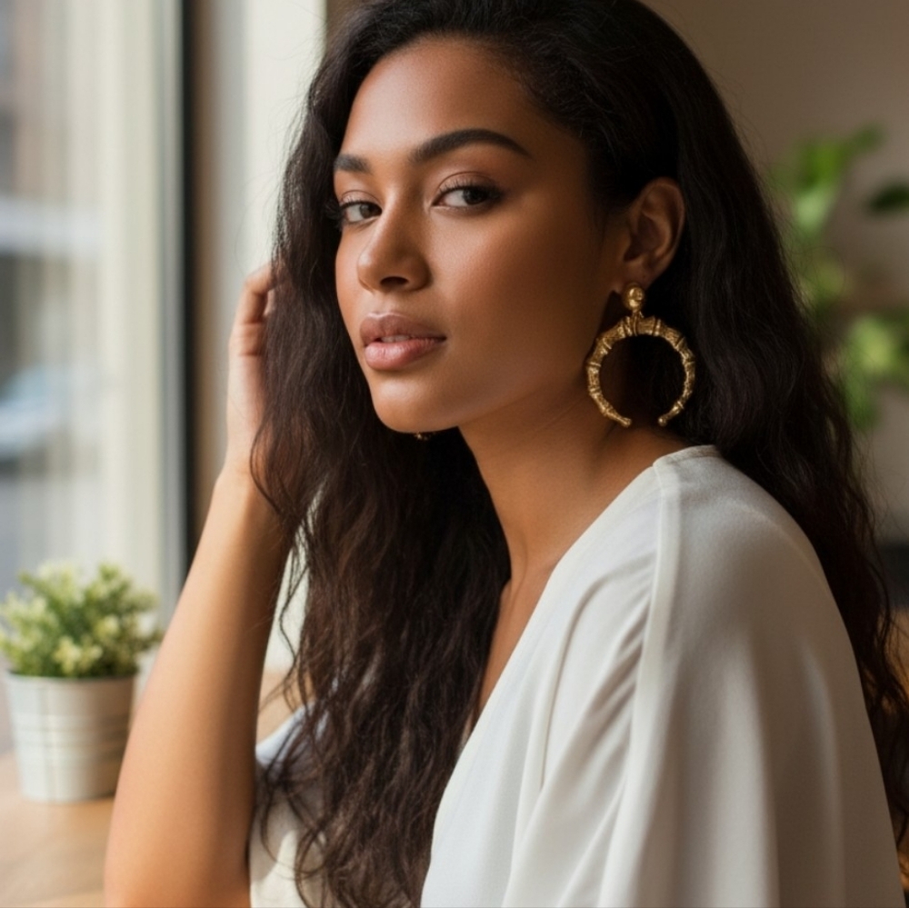 Gold Plated Hallow Bamboo Hoop Earrings